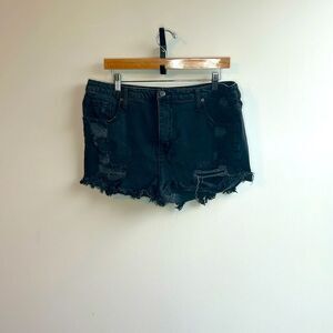 Mission Black Distressed High Rise Shorts 98% Cotton and 2% Spandex 18